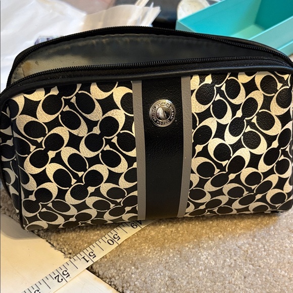 Coach Handbags - Coach Black & White Signature Cosmetic Pouch with Center Stripe